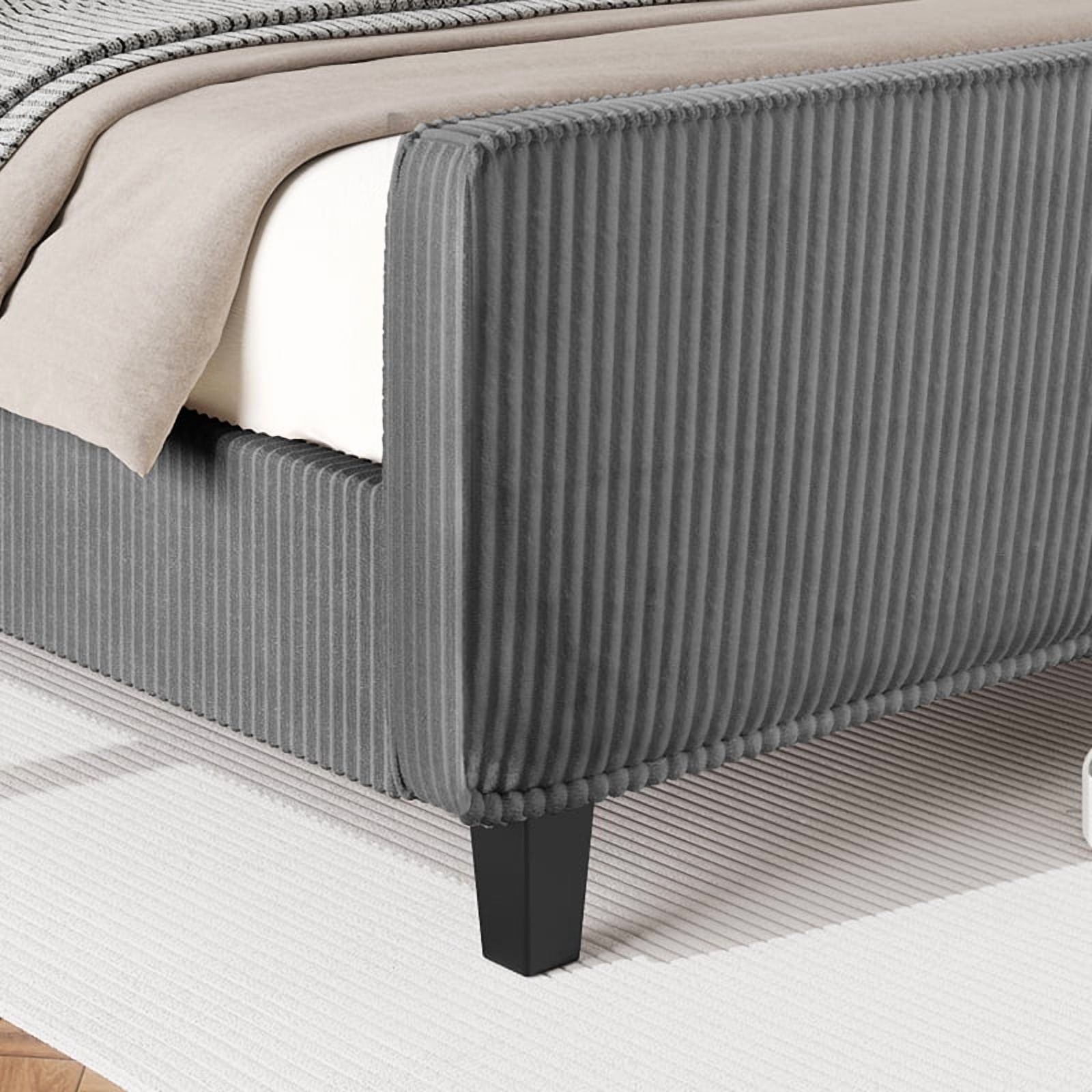 Gewnee 51"High Headboard Platform Queen Bed Frames,Corduroy Upholstered Bed Frame with USB Ports、Wingback and High Footboard.(Dark Grey)
