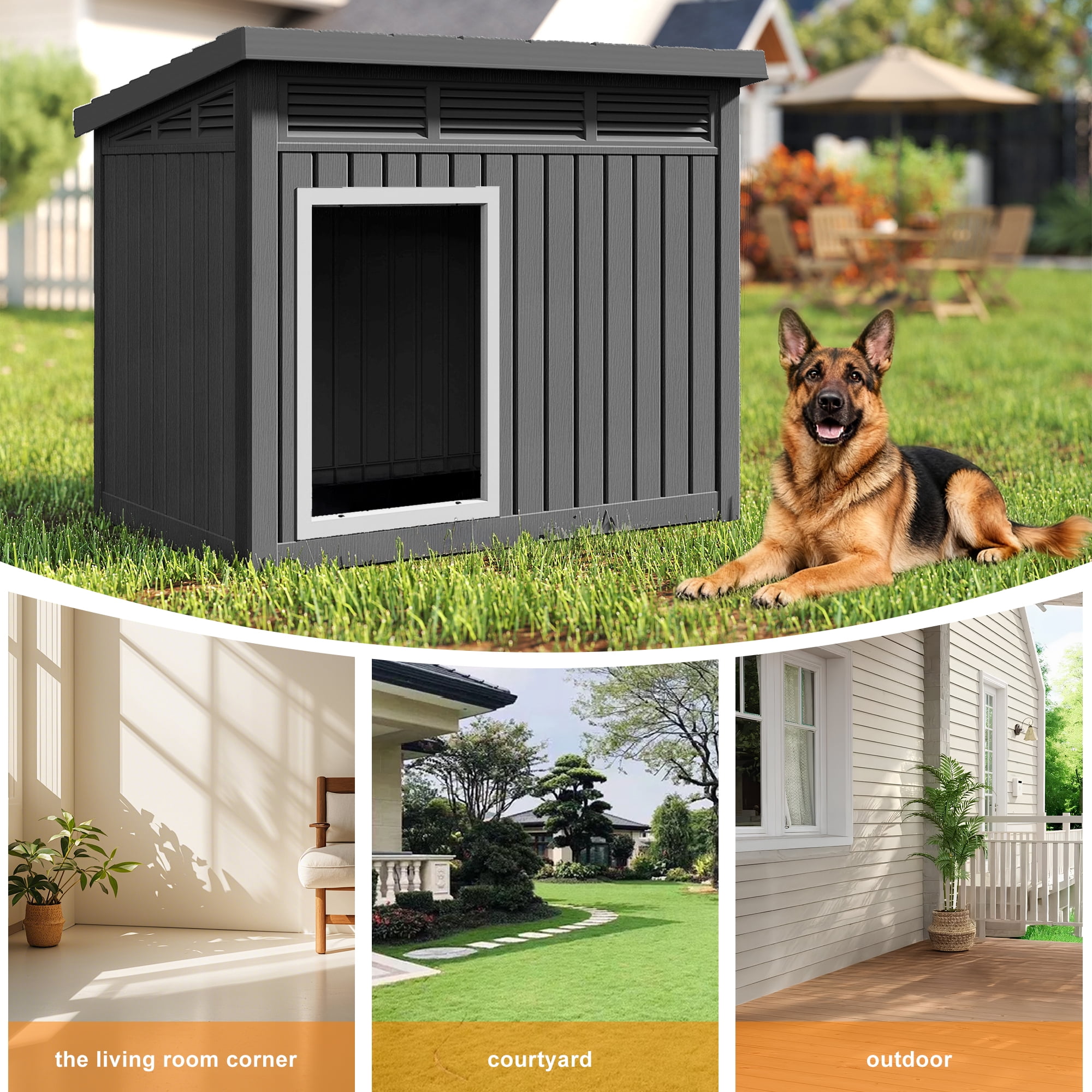 Dog House for Indoor & Outdoor Use - Weatherproof Roof & Removable Floor, Fits Small to Medium Dogs
