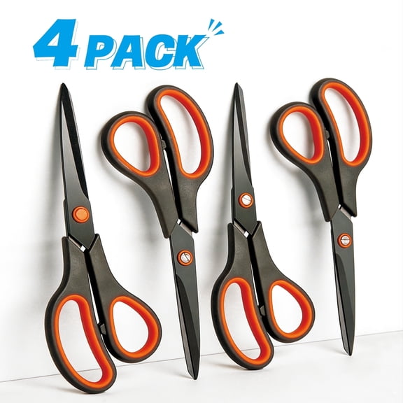 8 in Titanium Non-Stick Stainless Steel Scissors,Non Pointed Scisors with Comfort Soft Grip,Office Craft Scissors for DIY Home Use 4 Pack