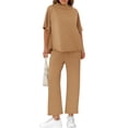 thumbnail image 2 of Women 2 Piece Outfits 3/4 Batwing Sleeve Pullover Tops and Wide Leg Pants Casual Lounge Set, 2 of 6