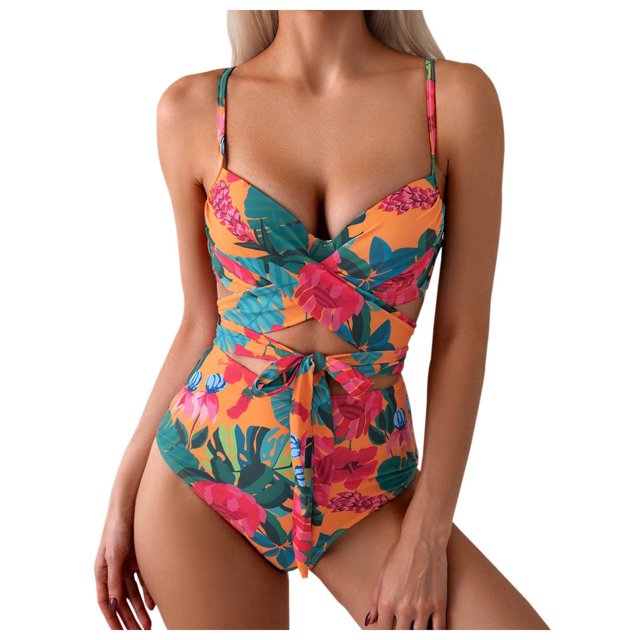 YDLCAFD independence Day Summer Floral Two Piece Bikini Set For Women Fashionable Trendy Swimwear Beach Suit