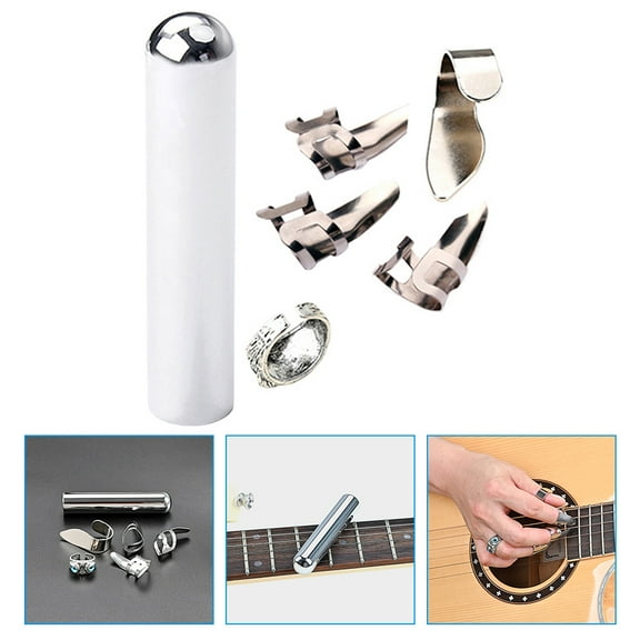 HAKIDZEL Guitar Slides Metal Finger Protectors for Playing Guitar 1 Set 8.3X0.67In