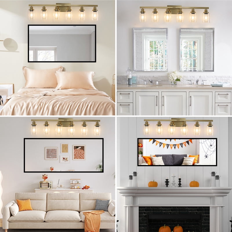 37" Gold 6-Light Bathroom Vanity Light Fixture, Modern Wall Sconce with Clear Glass Shades, Bathroom Light Fixtures Over Mirror for Vanity, Dressing Table, Hallway (Bulbs Not Included)