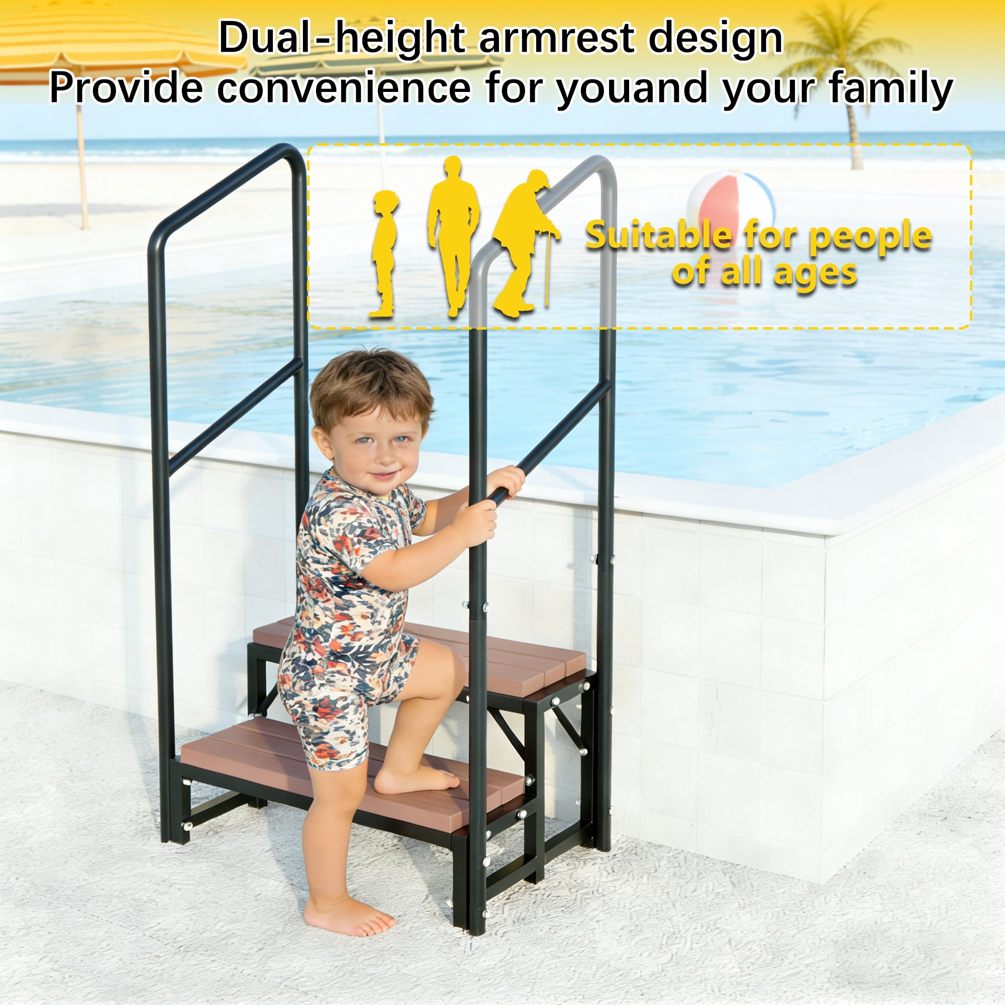 2 Step Hot Tub Steps with Dual Handrails, 400 lbs Heavy Duty Spa Steps, Non-Slip Outdoor Pool & RV Stairs