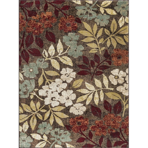 Tayse Deco Area Rug DCO1308 Transitional Brown Petals Vines 5' 3" x 7' 3" Rectangle