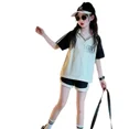 thumbnail image 5 of Conjunto de ropa deportiva informal para niñas, novedad de verano, moda urbana, pantalones cortos de manga corta, traje de dos piezas, ropa de moda para niños, 5 of 5
