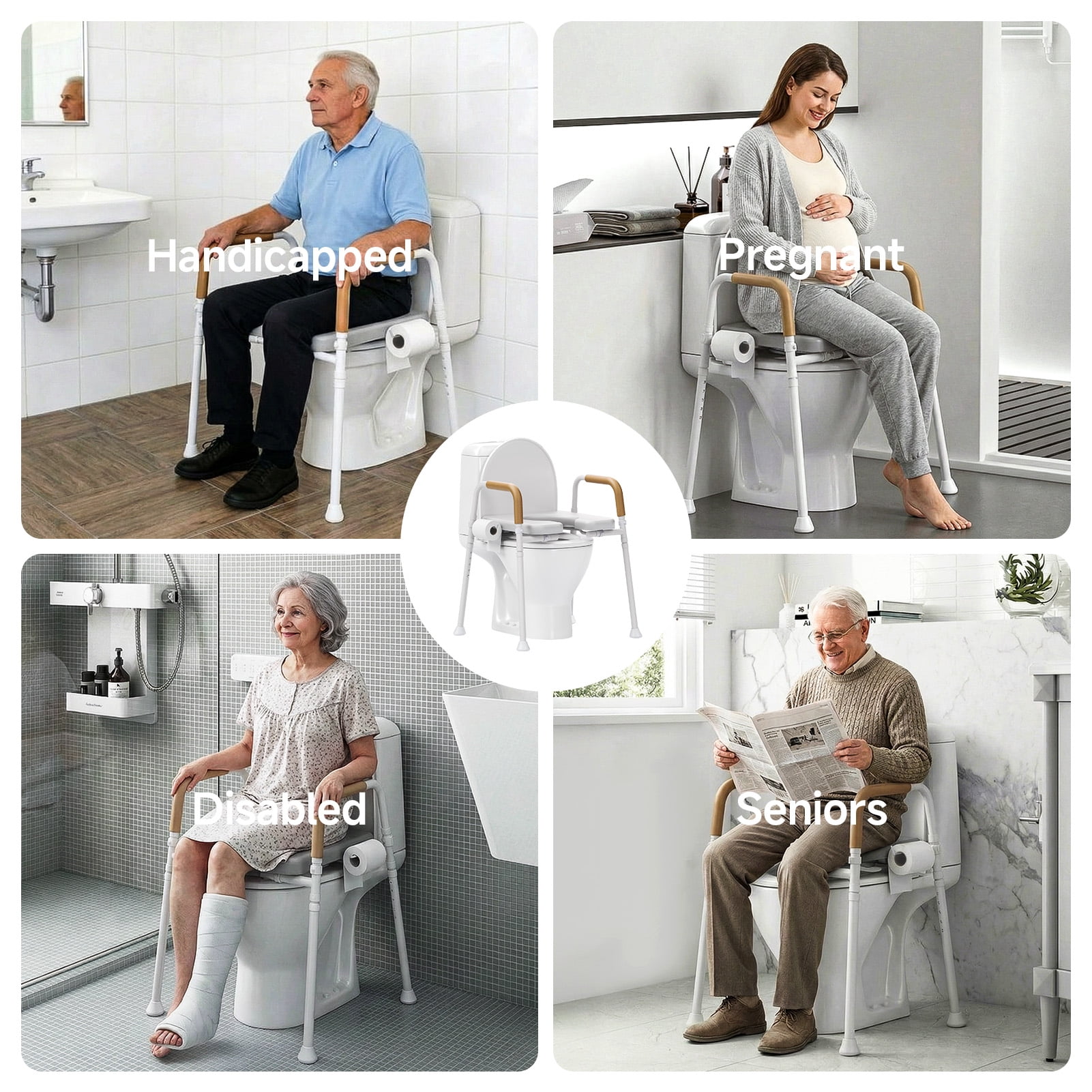 Loyoda Toilet Seat Riser for Seniors, Adjustable Raised Toilet Seat with Handles, Gray, 350 lb Limit