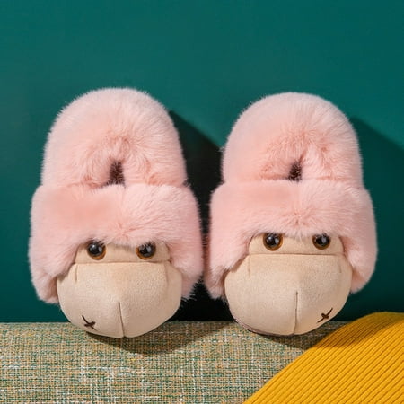 

Hunpta Kids Slippers Chic Cute Fall Winter Boy Girl Slippers Flat Bottom Lightweight Soft Comfy Warm Colorblock Cartoon Ape Shape