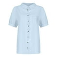 thumbnail image 4 of WTXUE Linen Shirts Button Down Shirts Solid Color Blouses Cotton Short Sleeve Shirts Gauze Tops Tunic Tops Lightweight Shirts Running Shirts Women Flowy Tops Peasant Blouses Plain Tshirts Light Blue M, 4 of 5