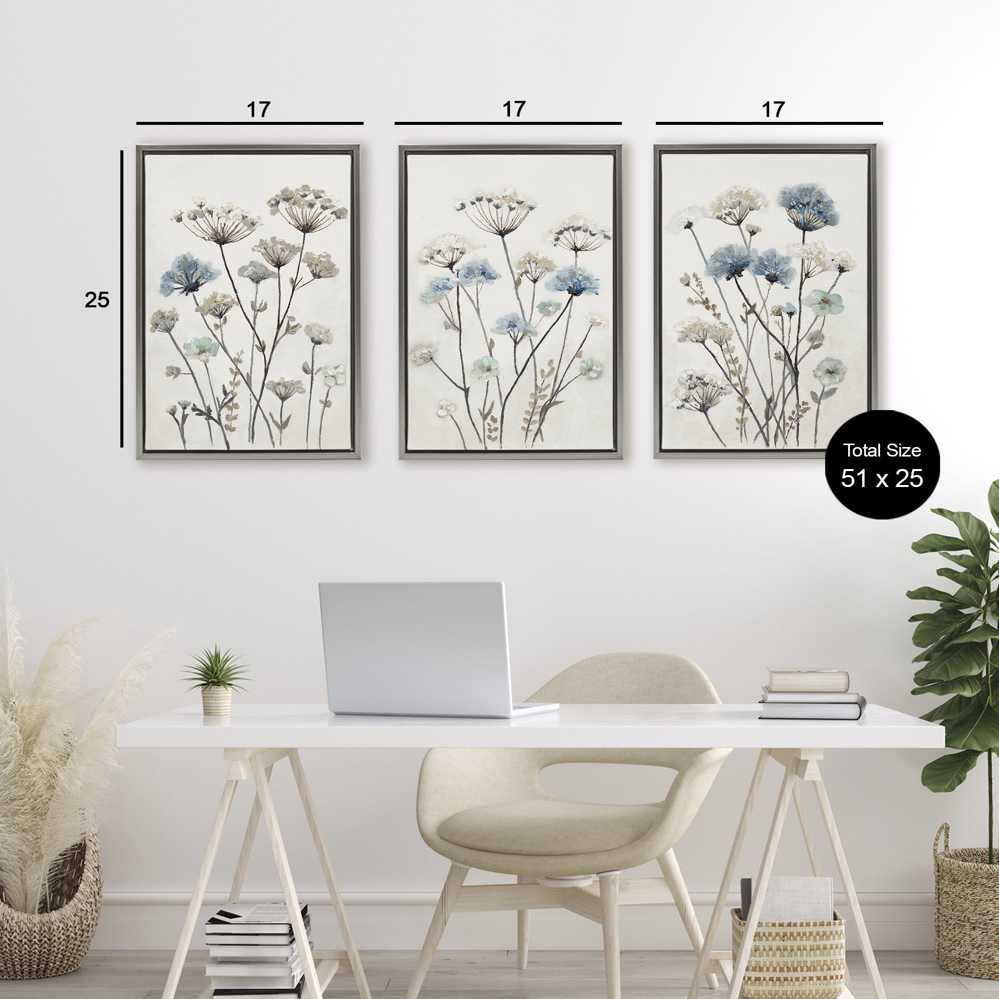 Stupell Industries Neutral & Blue Garden 3 Piece Gray Framed Floater Canvas Set, design by Patricia Pinto