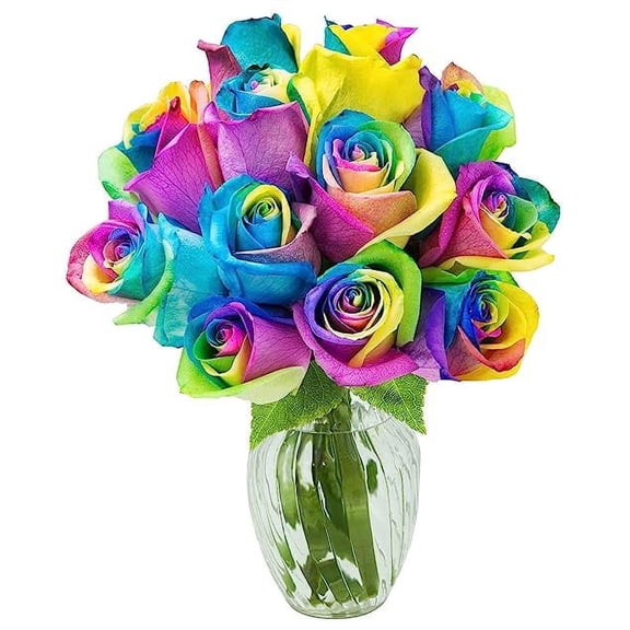 KaBloom : 12 Rainbow Roses With Vase, Next-Day Delivery, Gift for Every Occasion.