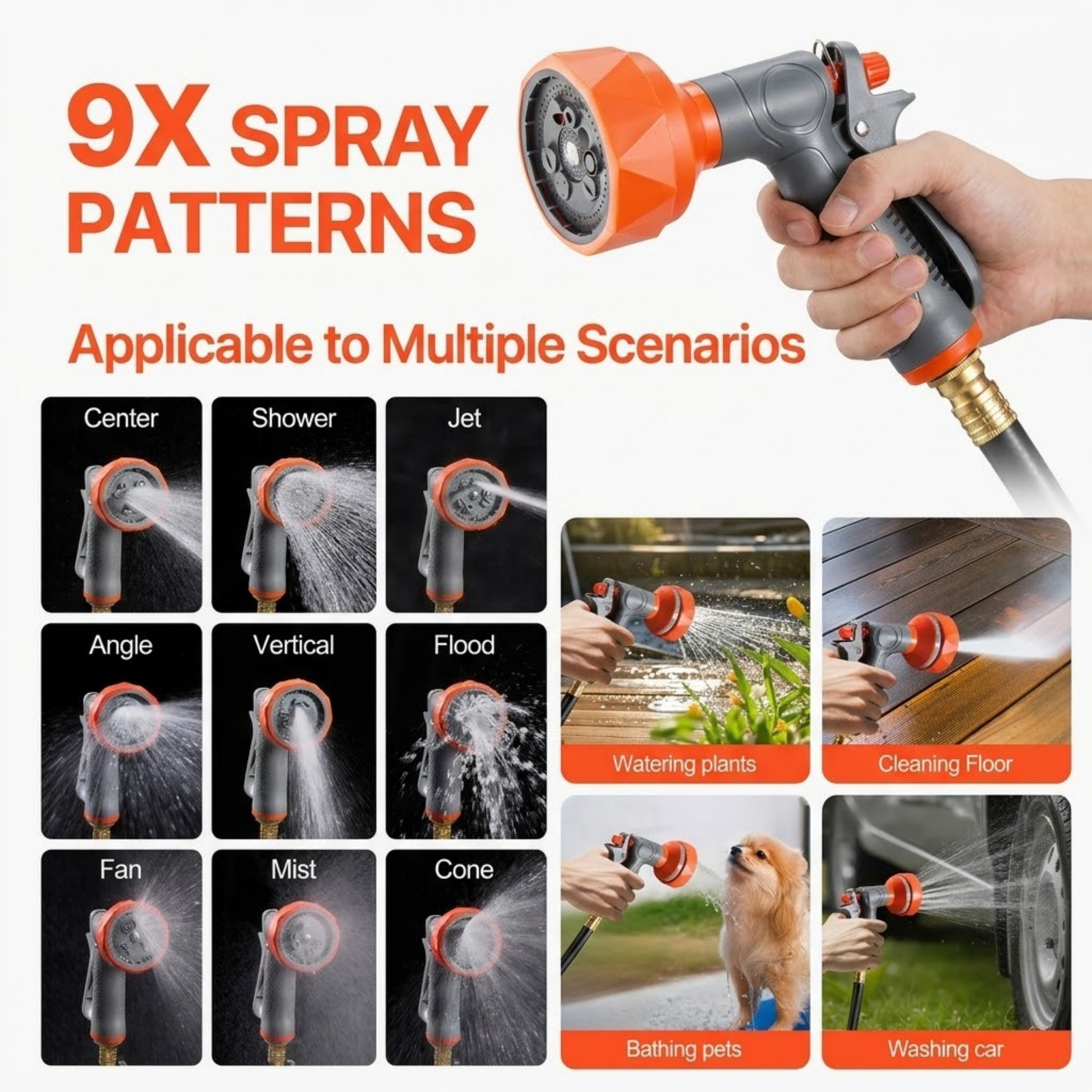 Wall Mounted Retractable Hose Reel with 180° Swivel, 65ft x 1/2" Hose and 9-Pattern Nozzle