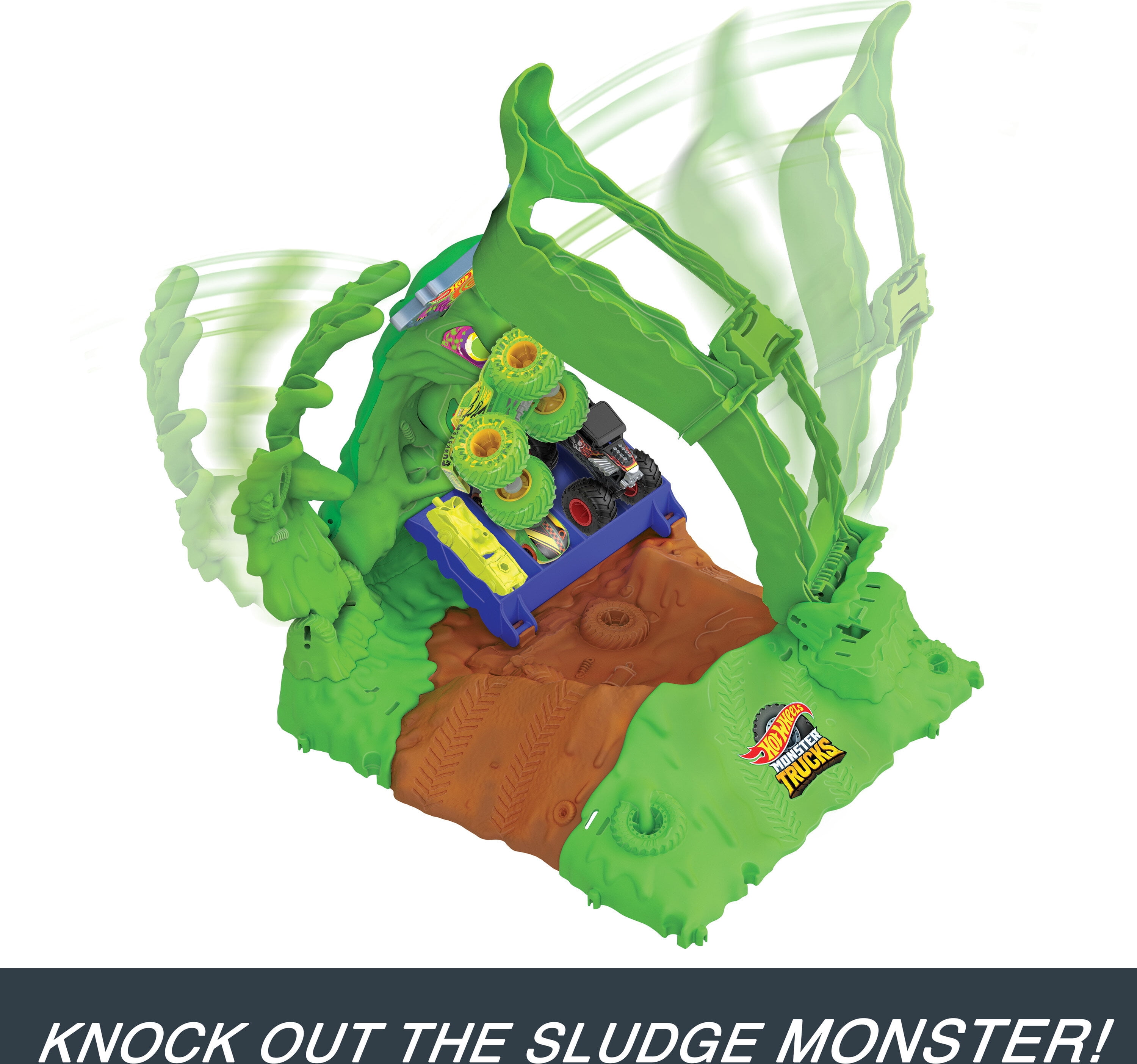 Hot Wheels Monster Trucks Arena Smashers Glow-in-the-Dark Gunkster Set & 1 Glow-in-the-Dark Toy Truck