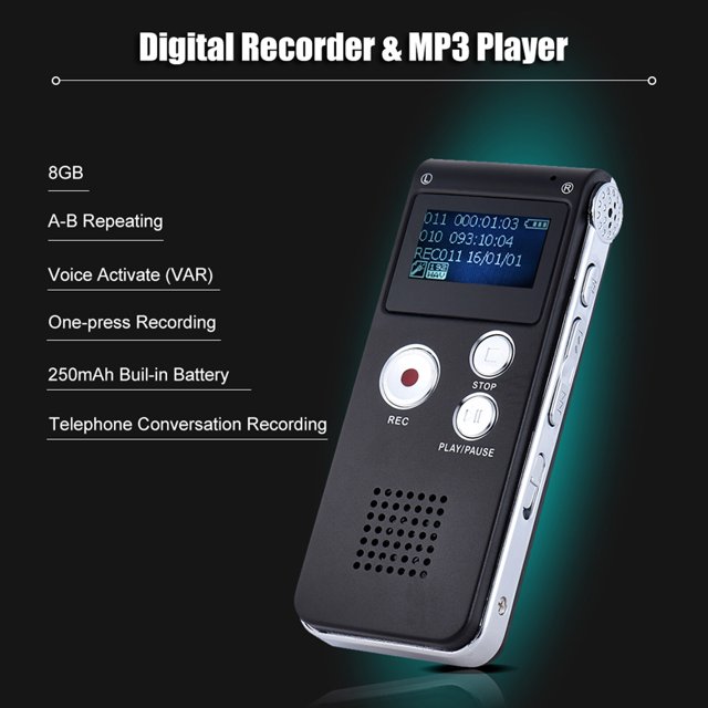 8GB Intelligent Digital Audio Voice Phone Recorder Dictaphone MP3 Music Player Voice Activate VAR A-B Repeating