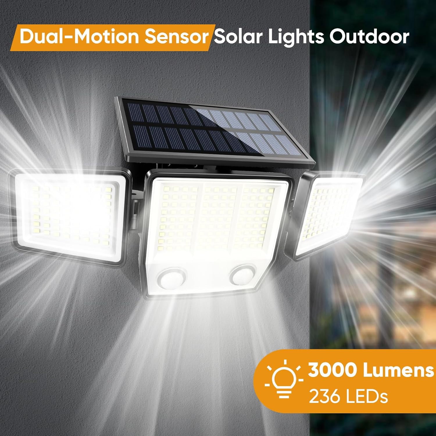 Solar Motion Sensor Outdoor Lights - Waterproof 3000LM 3 Modes Security Lights with 270 Illumination IP65 LED Solar Flood Wall Light for Garden Yard Patio Pathway (3 Pack)