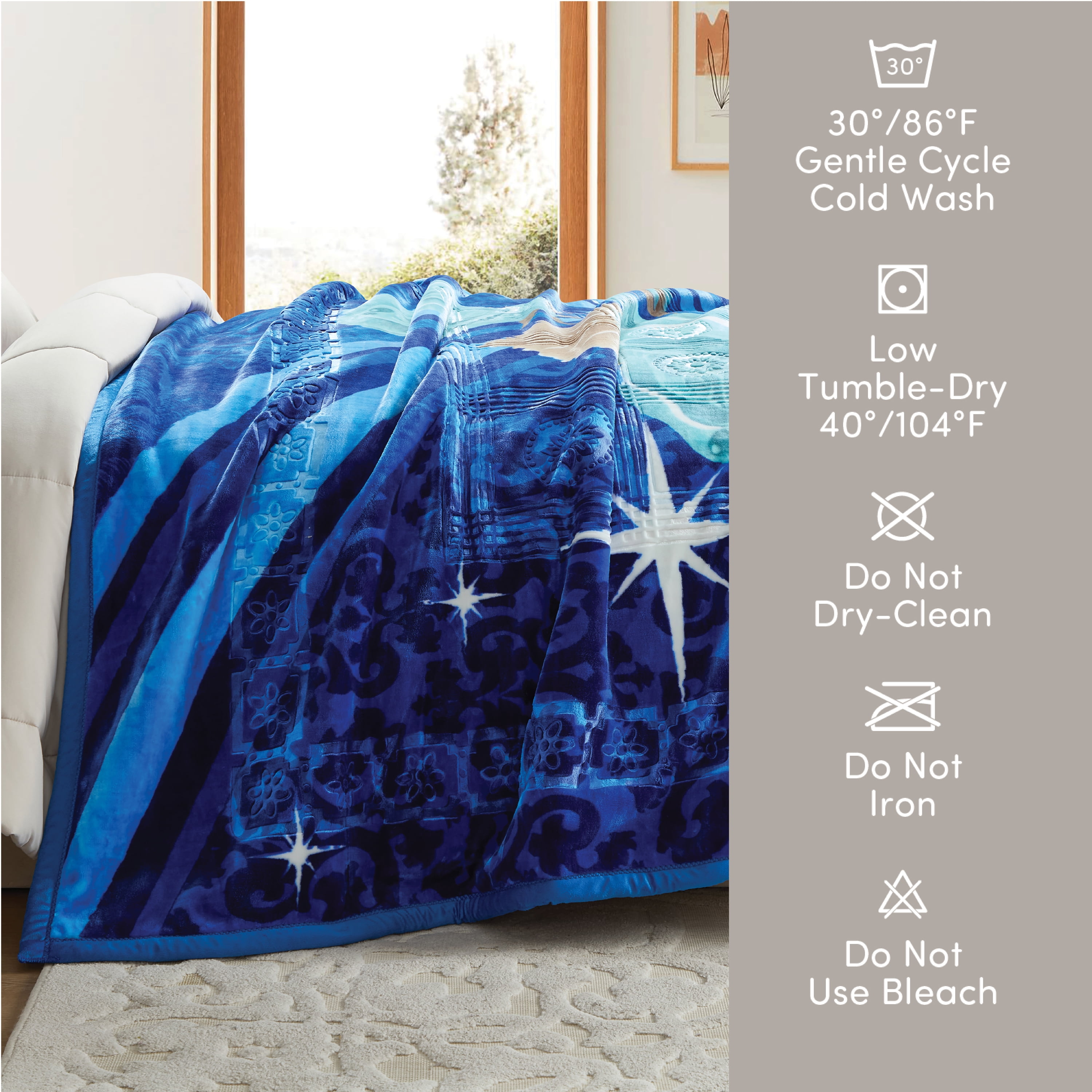 Lammaloe King Size Korean Mink Blanket for Winter, 12 lbs, 87" x 94", Heavy 2-Ply Warm Heavyweight Raschel Bed Blankets, Reversible Printed, Blue