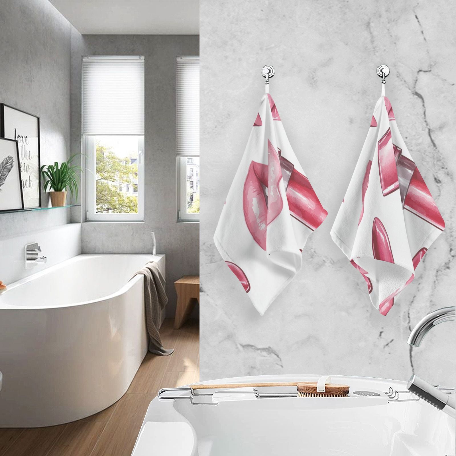 Lips Hand Towels Cotton Bath Towels Large Face Towels Absorbent for Bathroom 2 Packs