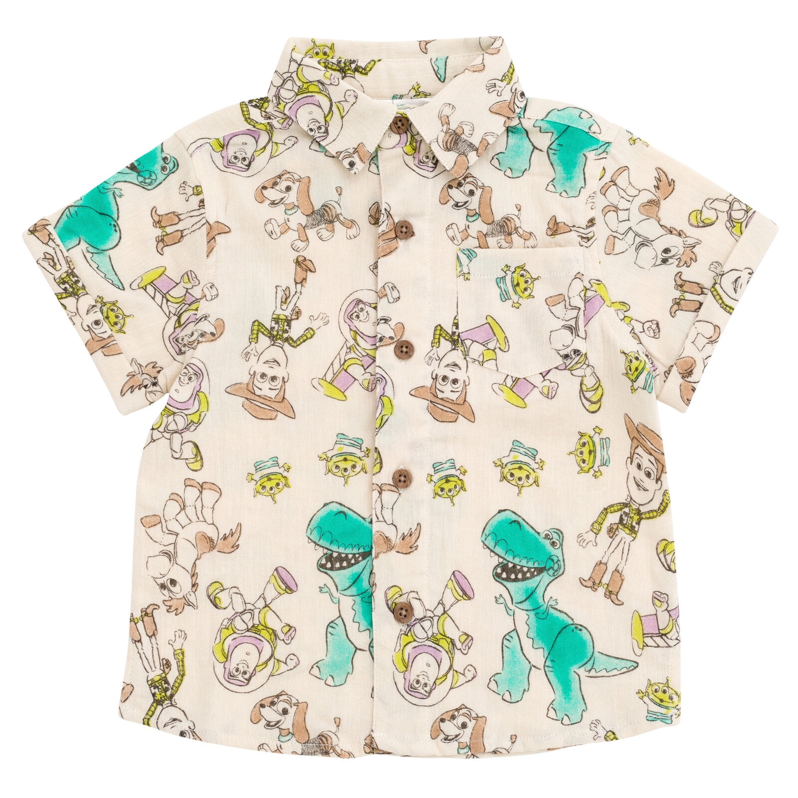 Disney Toy Story Woody Buzz Lightyear Slinky Dog Cotton Gauze Matching Family Button Down Shirt Shorts Outfit Set Infant to Little Kid