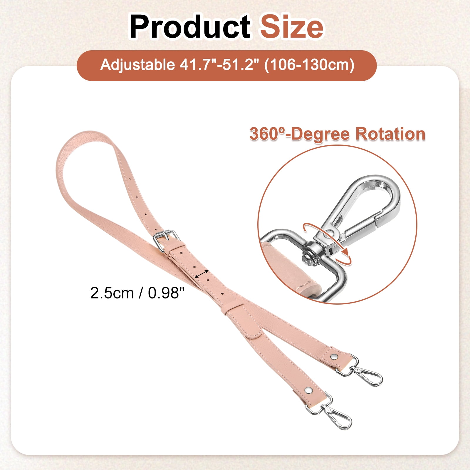1" Genuine Leather Purse Strap for Bag (Pink, Silver Buckle)