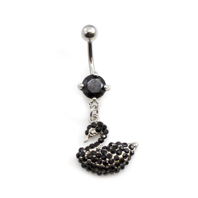 Navel Ring with Swan and Multiple CZ Gems Design 14g