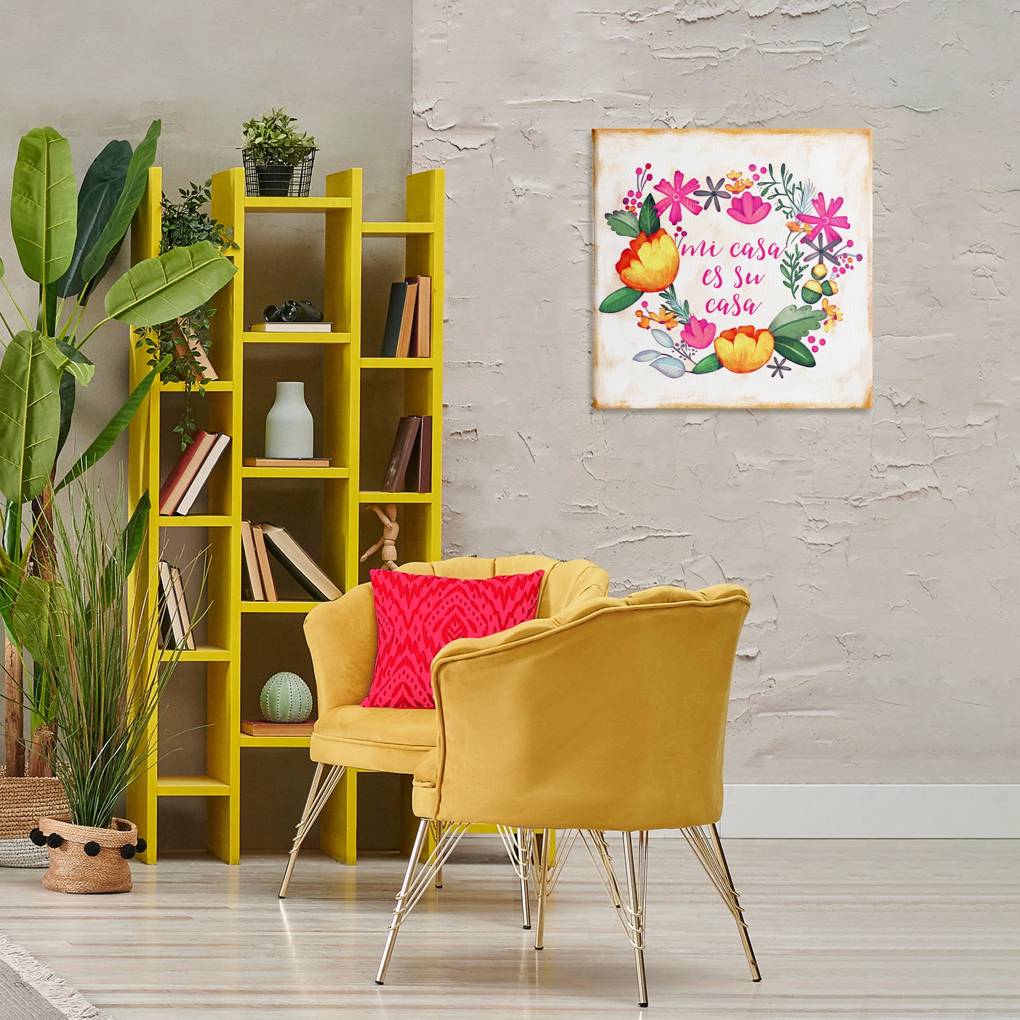 Stupell Industries Mi Casa Es Su Casa Floral Inspirational Quotes & Sayings Painting Wrapped Canvas Art Print Wall Art, 24 x 24