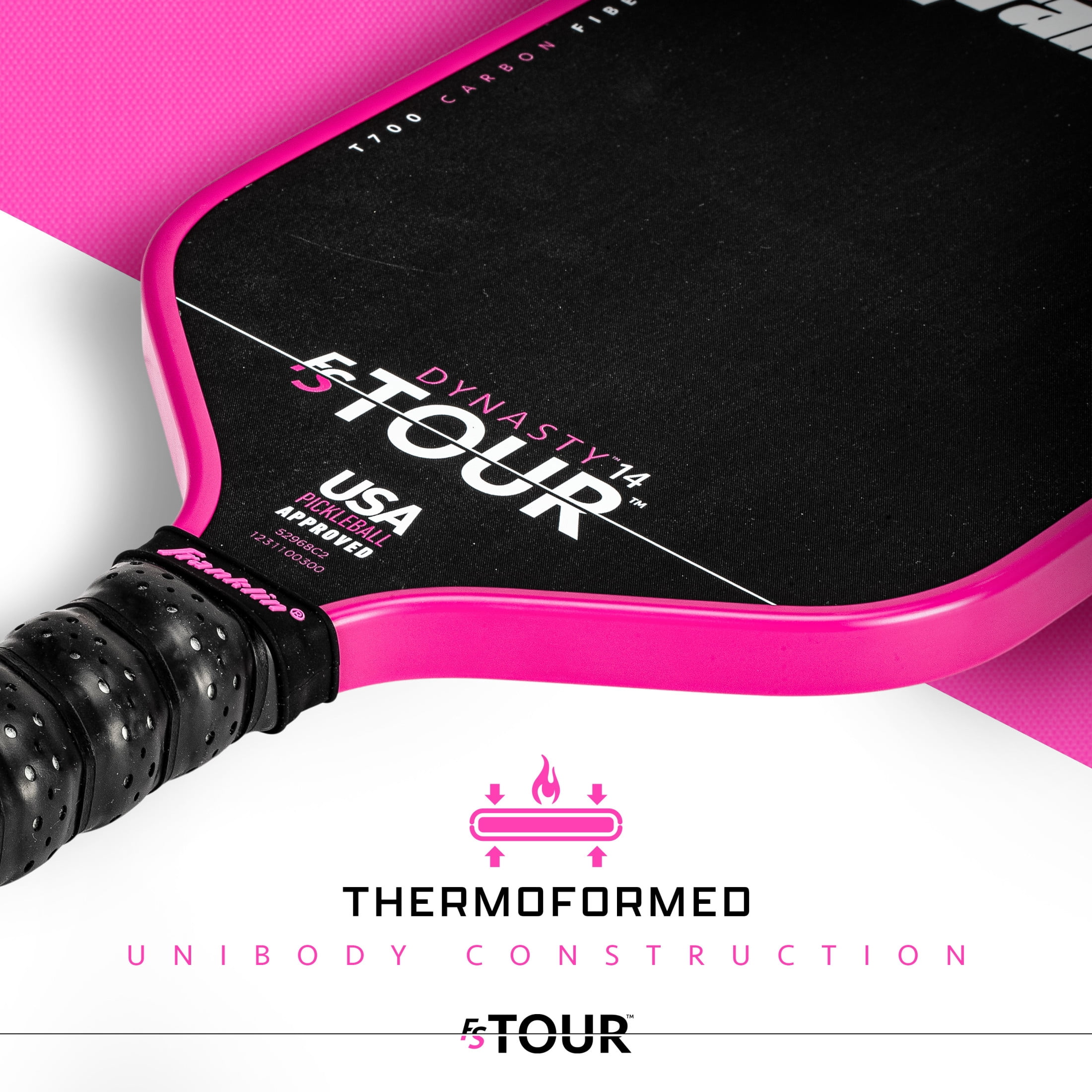 Franklin Sports Pro Pickleball Paddles - FS Tour Series Carbon Fiber Pickleball Paddles - Official USA Pickleball (USAPA) Approved Paddles - Dynasty Pro Player Paddle - 14mm Polymer Core - Pink