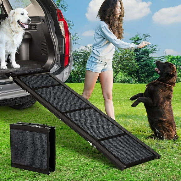 Towallmark 63 Inch Dog Ramp for Cars, SUV & Truck - Portable Pet Ramp with Non-Slip Surface, Lightweight Aluminum, 250 lb Capacity - Gentle Slope Ramp for Small, Medium & Large Dogs