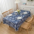 thumbnail image 3 of Vinyl Tablecloth with Flannel Backed Waterproof Oil-Proof PVC Table Cloth Stain-Resistant Wipeable Easy Care Table Cover for Indoor and Outdoor (Blue Pattern 2, 60 x 84 Inch Rectangle), 3 of 6