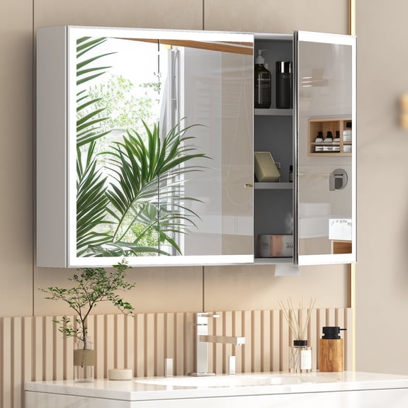 Caulitar Bathroom Mirror Cabinet Wall Mounted Medicine Cabinet with Adjustable LED Lights