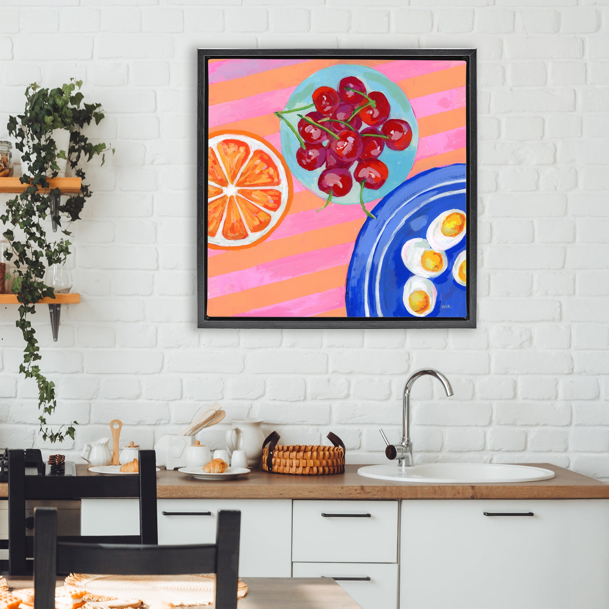 Stupell Industries Summer Snacks Picnic Blanket Black Framed Floater Canvas Wall Art, design by Rachael Reese