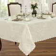 thumbnail image 2 of Newbridge Portofino Scalloped Damask Fabric Tablecloth, Wrinkle and Stain Resistant Fine Dining and Holiday Tablecloth, 52 Inch x 70 Inch Oblong/Rectangle, Ivory, 2 of 7