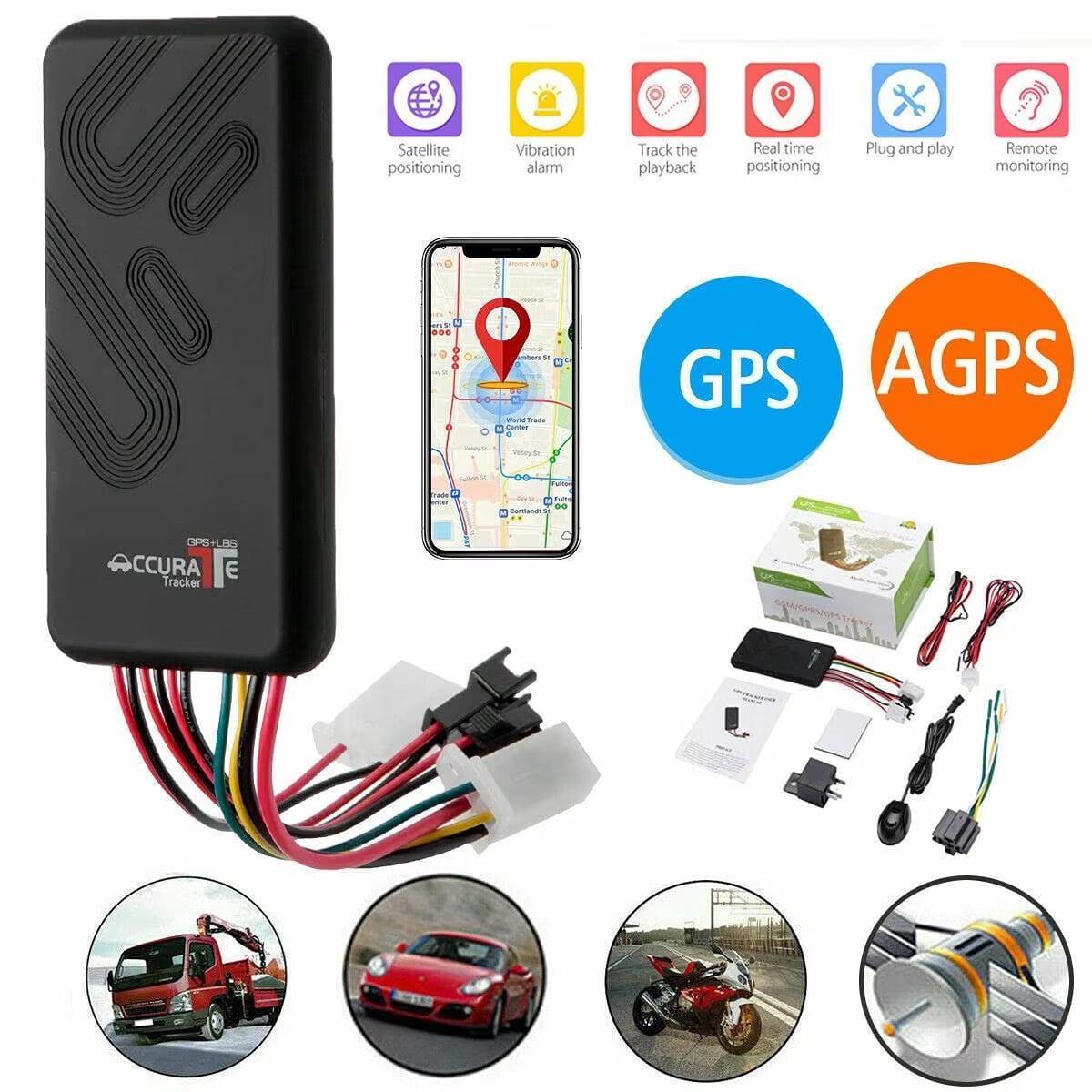 Car GPS Tracker GT06 GSM GPRS Vehicle Tracking Device Monitor Locator Remote Control for Motorcycle Cut Off Engine Oil Free APP