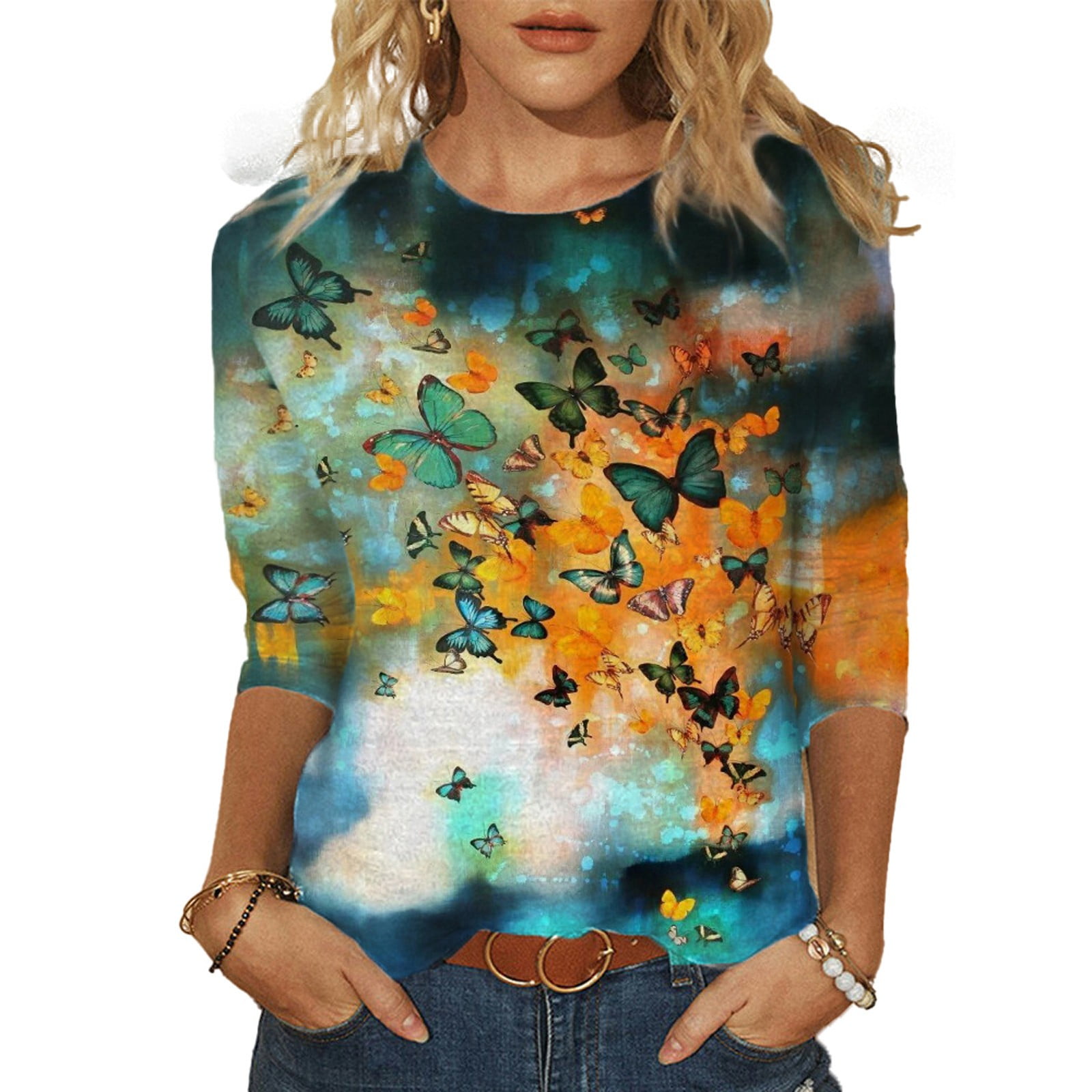 Color Paint Acrylic Painting Womans Classic Loose Lightweight Round Neck T-Shirt