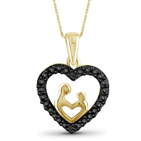JewelersClub Black Diamond Accent Gold over Silver Mother and Child Heart Pendant