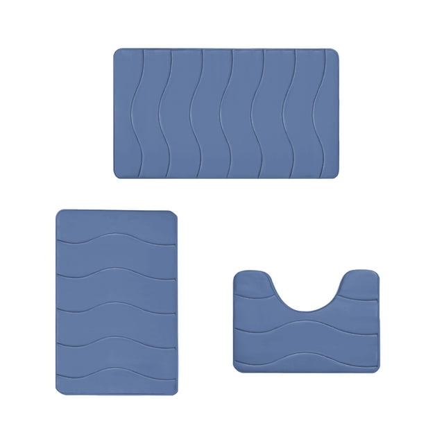 Foam Bath Mat 3 Set, Non-Slip Bathroom Rugs, Water Absorbent Soft Velvet Fleece, Machine Washable Shower Mat