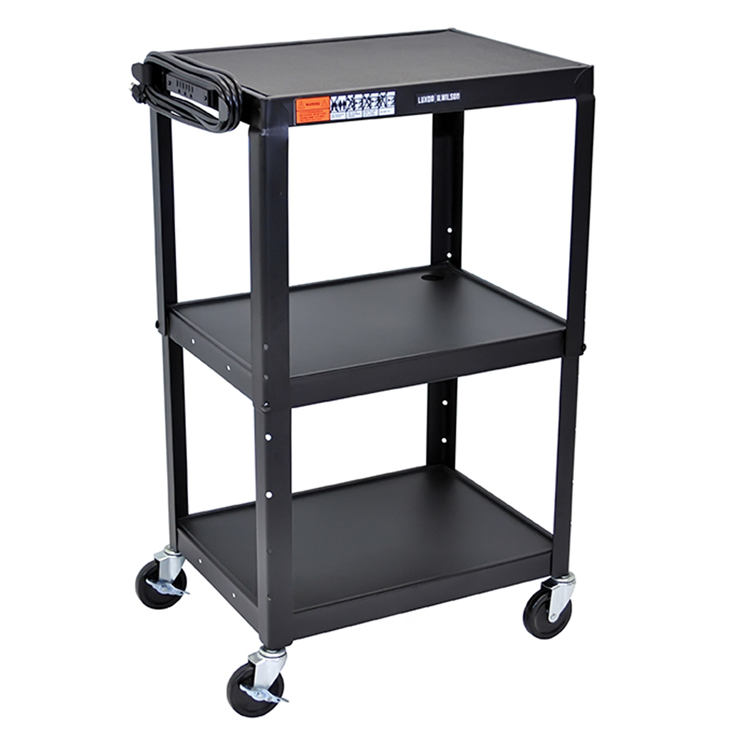 Luxor Adjustable Height Metal A/V Cart, with Casters & 3 Steel Shelves