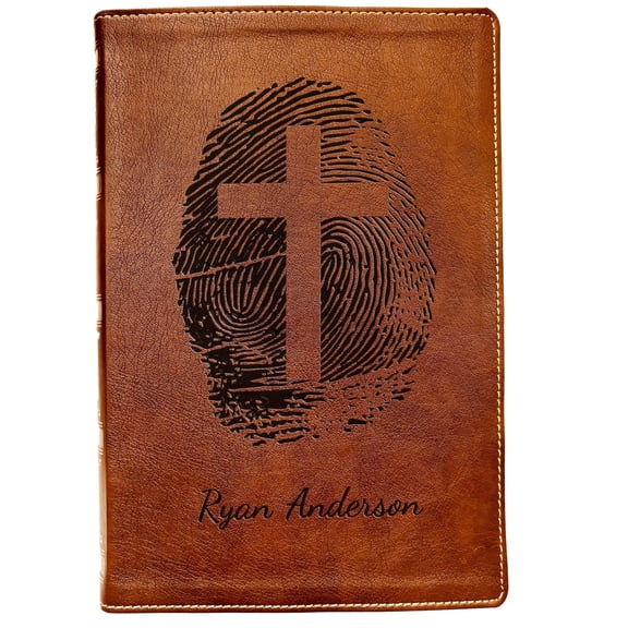 Personalized NKJV Bible, Custom Fingerprint & Cross Design with Name Engraved, Wide-Margin Bible, Gifts for Baptism, Wedding, Confirmation
