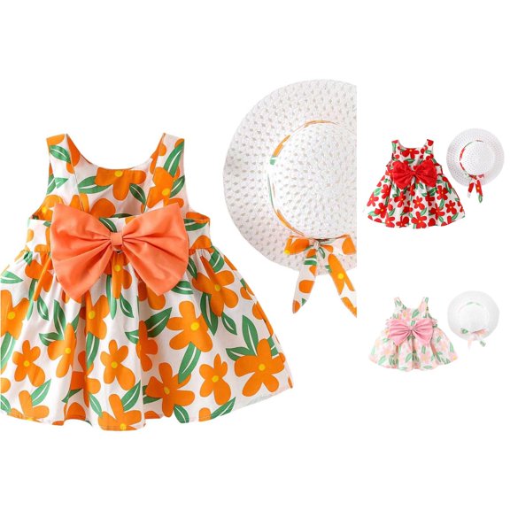 Toddler Girl Dress Sleeveless Floral Print Cozy Adorable Classic for Summer and Casual Dress Set