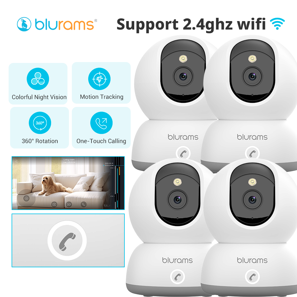 4pcs blurams Indoor Security Camera 2K, Home Security Dog/Baby Monitor/Elder Camera, Security Camera with One-Touch Call, Color Night Vision, Motion Tracking, Cloud & Local Storage