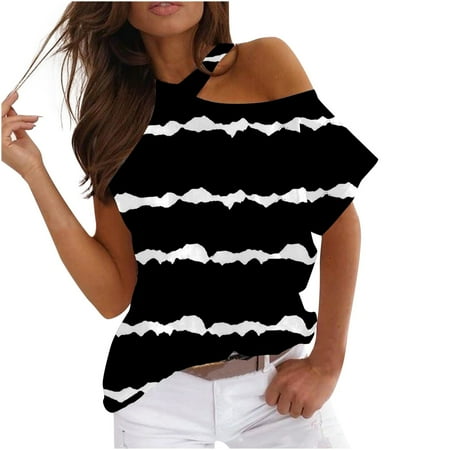 

Crop Tops for Women Sequin Tops for Women Women Summer Round Neck Short Sleeve Print Strapless T-Shirt Tops Blouses High Top Women Tank Top for Women on Clearance Maternity Tops Black S