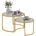 thumbnail image 1 of Gold Round Nesting Coffee Table Set - Modern Living Room Tables with Tempered Glass & Steel Frame, 27.6" Dia, Space-Saving Design, 1 of 7