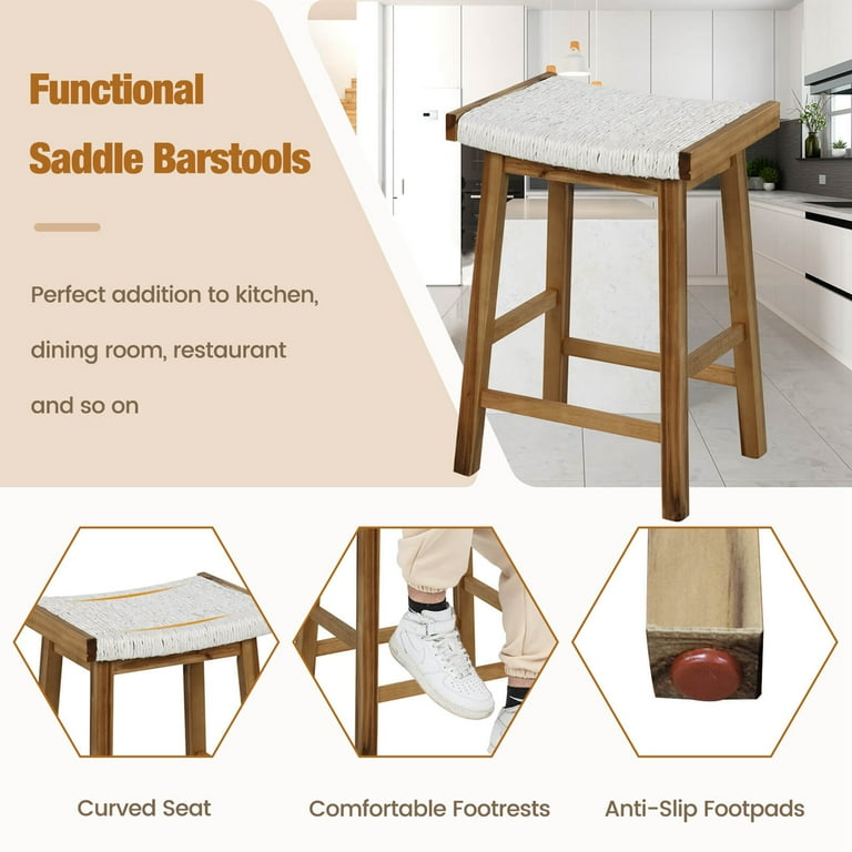 □SEA□ Costway Wooden Bar Stools Set of 2, 25.5'' High, Seaweed