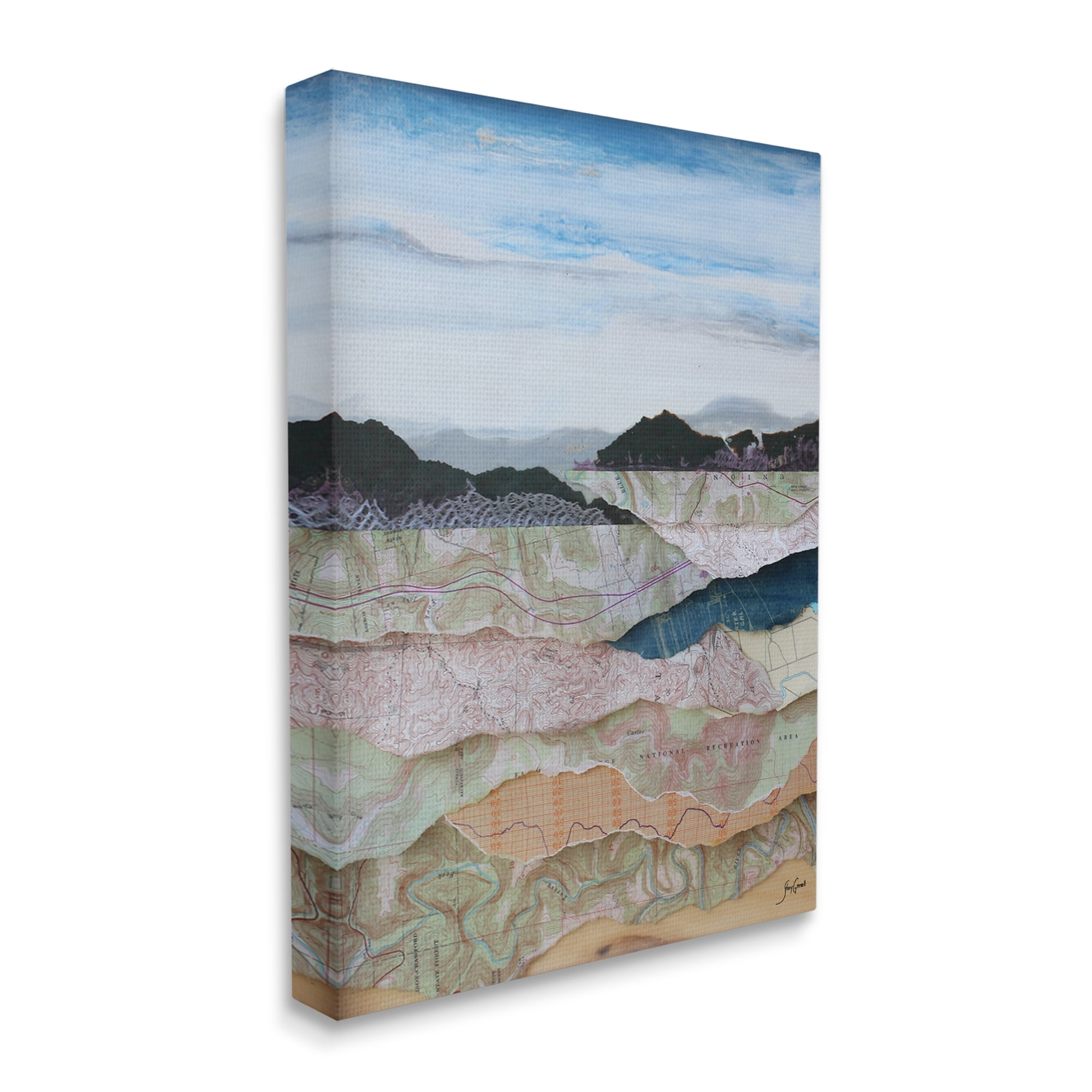 Stupell Industries Map Collage Landscape Nature Painting Gallery Wrapped Canvas Print Wall Art, 24 x 30