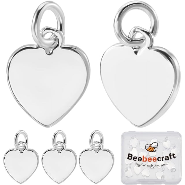 1 caja de 20 dijes de corazón chapados en plata de ley 925 con forma de corazón y anillas de salto.