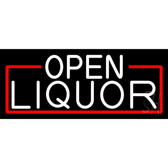 White Open Liquor With Red Border LED Neon Sign 10 x 24 - inches, Clear Edge Cut Acrylic Backing, with Dimmer - Bright and Premium built indoor LED Neon Sign for Bar decor.