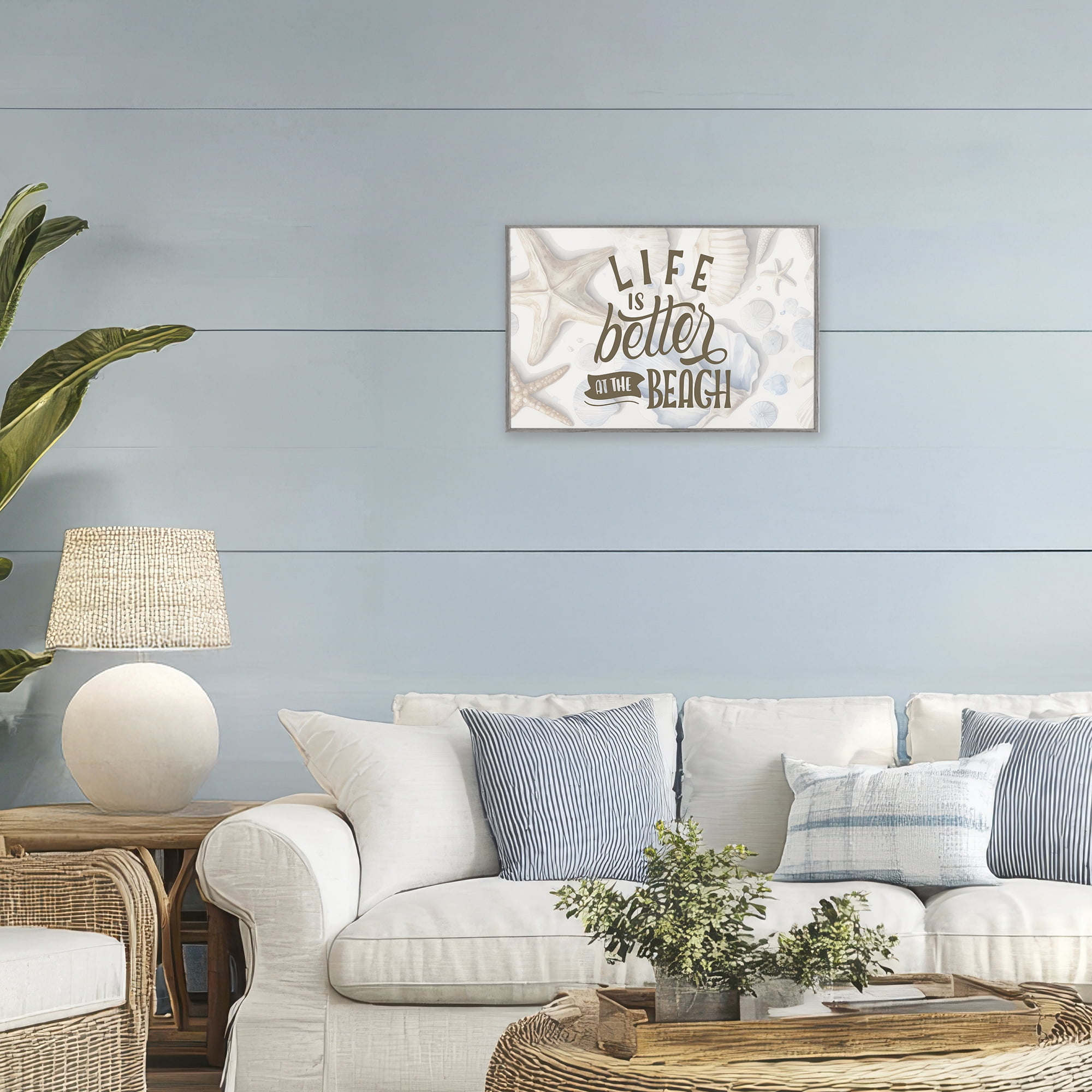 Stupell Industries Better At Beach Seashells Gray Framed Giclee Art, design by Kim Allen