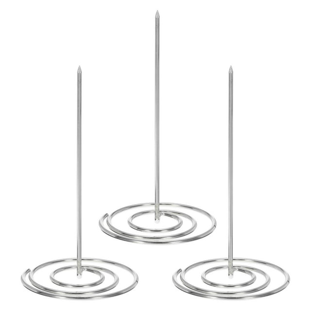 Unique Bargains Desk Paper Receipt Holder Spike Restaurant Invoice Bill Ticket Spindle, Silver 3pcs
