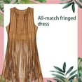 thumbnail image 3 of Gilet Sans Manches pour Femmes, Style Western, Ouvert à l'Avant, Respirant, à Franges, Jupe, Taille Rétractable, Cardigan, Gilet pour Usage Quotidien, Rouge Vin, TG, 3 of 9