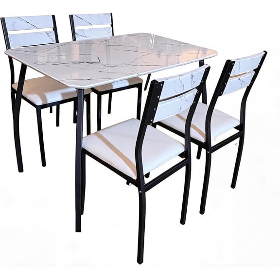 5-Piece Dining Table Set for 4 with Upholstered Chairs, Space-Saving Metal Frame, Industrial Style for Kitchen and Small Spaces,White