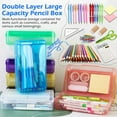 thumbnail image 5 of 1 Pack Double Layer Hard Pencil Cases, Plastic Translucent Pencil Box with Snap-Tight Lid for Pens, Pencils, Stylish Office Supplies Storage Organizer Box,Medium-sized, 5 of 7